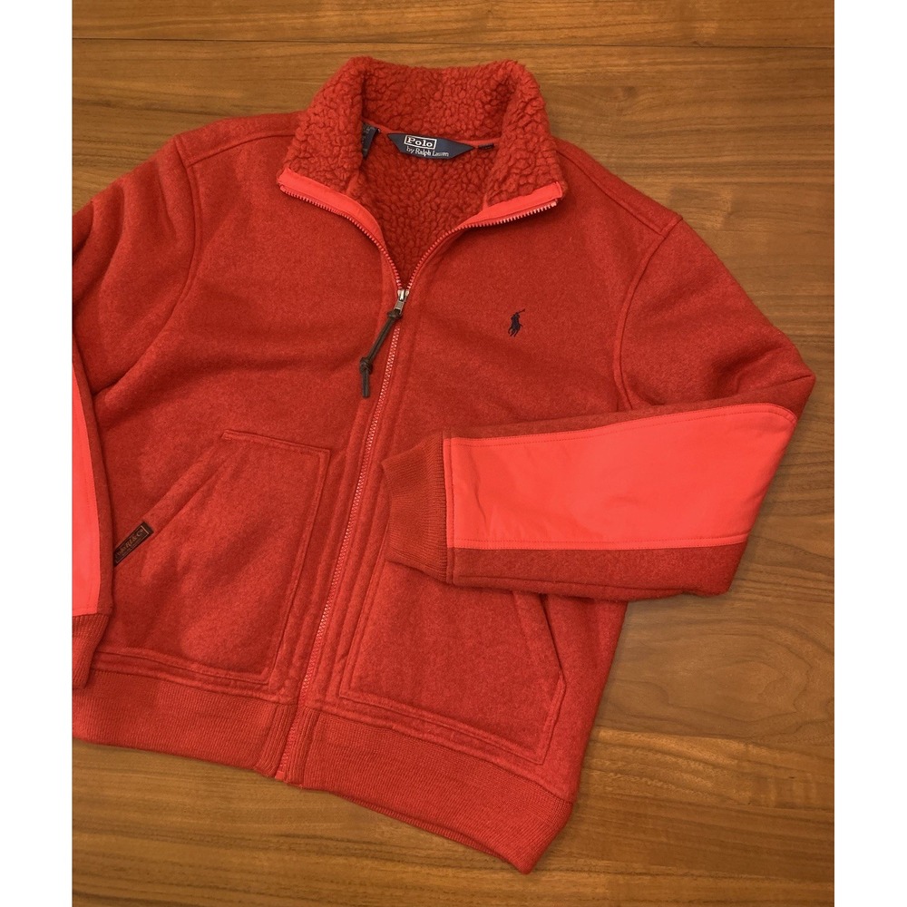 Vintage Polo Ralph Lauren Sherpa Fleece Lined Jacket Mens M Red RL&Co Full Zip